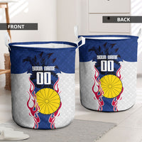 Personalized Japan Football Kitsune Mascot Laundry Basket Samurai Blue Chrysanthemum Flame