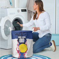 Personalized Japan Football Kitsune Mascot Laundry Basket Samurai Blue Chrysanthemum Flame
