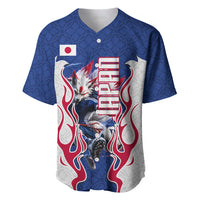 Personalized Japan Football Kitsune Mascot Baseball Jersey Samurai Blue Chrysanthemum Flame