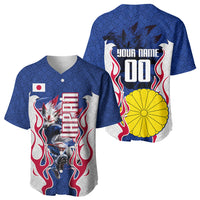 Personalized Japan Football Kitsune Mascot Baseball Jersey Samurai Blue Chrysanthemum Flame