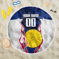 Personalized Japan Football Kitsune Mascot Beach Blanket Samurai Blue Chrysanthemum Flame