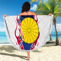 Personalized Japan Football Kitsune Mascot Beach Blanket Samurai Blue Chrysanthemum Flame