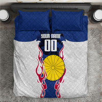 Personalized Japan Football Kitsune Mascot Bedding Set Samurai Blue Chrysanthemum Flame