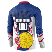 Personalized Japan Football Kitsune Mascot Button Sweatshirt Samurai Blue Chrysanthemum Flame
