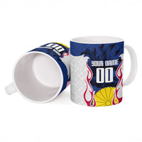 Personalized Japan Football Kitsune Mascot Ceramic Mug Samurai Blue Chrysanthemum Flame