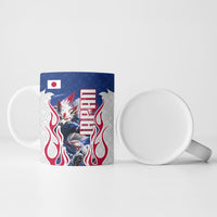 Personalized Japan Football Kitsune Mascot Ceramic Mug Samurai Blue Chrysanthemum Flame