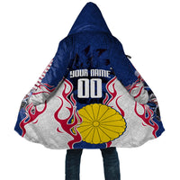 Personalized Japan Football Kitsune Mascot Cloak Samurai Blue Chrysanthemum Flame