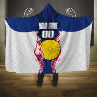 Personalized Japan Football Kitsune Mascot Hooded Blanket Samurai Blue Chrysanthemum Flame