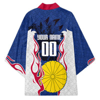 Personalized Japan Football Kitsune Mascot Kimono Samurai Blue Chrysanthemum Flame