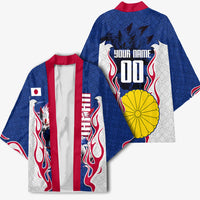 Personalized Japan Football Kitsune Mascot Kimono Samurai Blue Chrysanthemum Flame