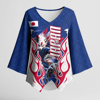Personalized Japan Football Kitsune Mascot Kimono Sleeve Blouse Samurai Blue Chrysanthemum Flame