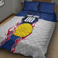 Personalized Japan Football Kitsune Mascot Quilt Bed Set Samurai Blue Chrysanthemum Flame