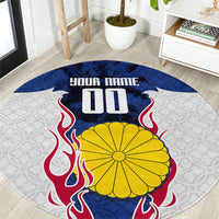 Personalized Japan Football Kitsune Mascot Round Carpet Samurai Blue Chrysanthemum Flame
