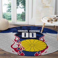 Personalized Japan Football Kitsune Mascot Round Carpet Samurai Blue Chrysanthemum Flame