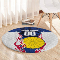 Personalized Japan Football Kitsune Mascot Round Carpet Samurai Blue Chrysanthemum Flame