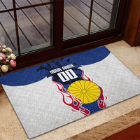 Personalized Japan Football Kitsune Mascot Rubber Doormat Samurai Blue Chrysanthemum Flame