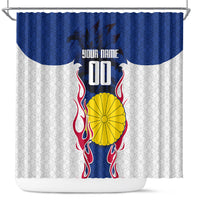 Personalized Japan Football Kitsune Mascot Shower Curtain Samurai Blue Chrysanthemum Flame