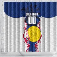Personalized Japan Football Kitsune Mascot Shower Curtain Samurai Blue Chrysanthemum Flame