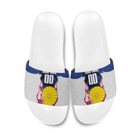 Personalized Japan Football Kitsune Mascot Slide Sandals Samurai Blue Chrysanthemum Flame