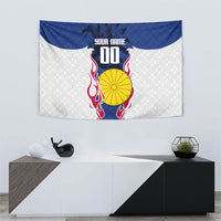 Personalized Japan Football Kitsune Mascot Tapestry Samurai Blue Chrysanthemum Flame