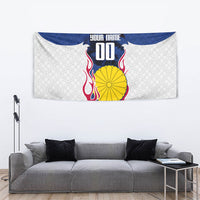 Personalized Japan Football Kitsune Mascot Tapestry Samurai Blue Chrysanthemum Flame