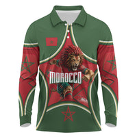 Personalized Morocco Football Atlas Lion Long Sleeve Polo Shirt Moroccan Star National Flag