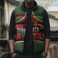 Personalized Morocco Football Atlas Lion Sleeveless Puffer Jacket Moroccan Star National Flag