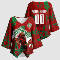 Personalized Morocco Football Kimono Sleeve Blouse Atlas Lion Grunge Star Mascot