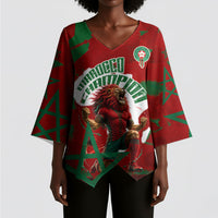 Personalized Morocco Football Kimono Sleeve Blouse Atlas Lion Grunge Star Mascot