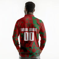 Personalized Morocco Football Long Sleeve Polo Shirt Atlas Lion Grunge Star Mascot