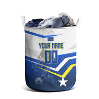 Personalized Curacao Football Marlin Mascot Laundry Basket Caribbean Flag Colors Geometric Blue