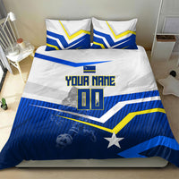 Personalized Curacao Football Marlin Mascot Bedding Set Caribbean Flag Colors Geometric Blue