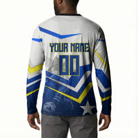 Personalized Curacao Football Marlin Mascot Button Sweatshirt Caribbean Flag Colors Geometric Blue