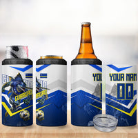Personalized Curacao Football Marlin Mascot 4 in 1 Can Cooler Tumbler Caribbean Flag Colors Geometric Blue