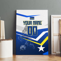 Personalized Curacao Football Marlin Mascot Canvas Wall Art Caribbean Flag Colors Geometric Blue