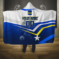 Personalized Curacao Football Marlin Mascot Hooded Blanket Caribbean Flag Colors Geometric Blue