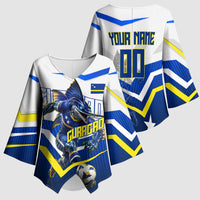 Personalized Curacao Football Marlin Mascot Kimono Sleeve Blouse Caribbean Flag Colors Geometric Blue