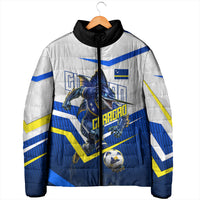 Personalized Curacao Football Marlin Mascot Padded Jacket Caribbean Flag Colors Geometric Blue