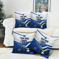 Personalized Curacao Football Marlin Mascot Pillow Cover Caribbean Flag Colors Geometric Blue