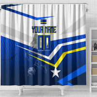 Personalized Curacao Football Marlin Mascot Shower Curtain Caribbean Flag Colors Geometric Blue
