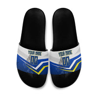Personalized Curacao Football Marlin Mascot Slide Sandals Caribbean Flag Colors Geometric Blue