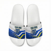 Personalized Curacao Football Marlin Mascot Slide Sandals Caribbean Flag Colors Geometric Blue