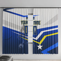 Personalized Curacao Football Marlin Mascot Window Curtain Caribbean Flag Colors Geometric Blue