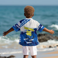 Personalized Curacao Football Kid Hawaiian Shirt Marlin Mascot Blue National Flag Accents