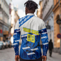 Personalized Curacao Football Long Sleeve Button Shirt Marlin Mascot Blue National Flag Accents