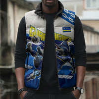 Personalized Curacao Football Sleeveless Puffer Jacket Marlin Mascot Blue National Flag Accents
