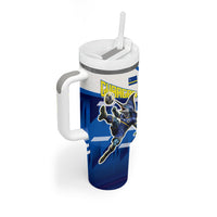 Personalized Curacao Football Tumbler With Handle Marlin Mascot Blue National Flag Accents