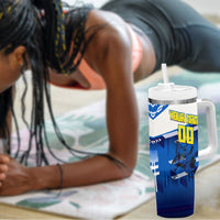 Personalized Curacao Football Tumbler With Handle Marlin Mascot Blue National Flag Accents
