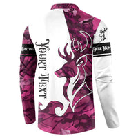 Pink Camo Customize Name Deer Hunting Button Sweatshirt Tribal Buck Silhouette - Wonder Print Shop