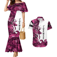 Pink Camo Customize Name Deer Hunting Couples Matching Mermaid Dress and Hawaiian Shirt Tribal Buck Silhouette - Wonder Print Shop